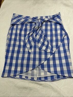 Adrienne Blue Gingham Wrap Skirt- Sz M